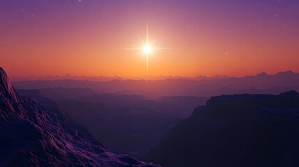 Obraz premium Alien Sunset Over Distant Mountain Ranges