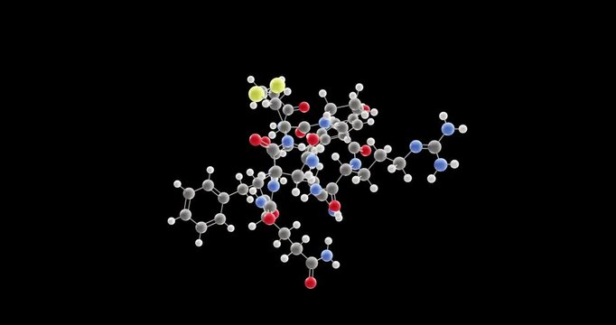 Desmopressin molecule, rotating 3D model of pituitary, looped video on a black background