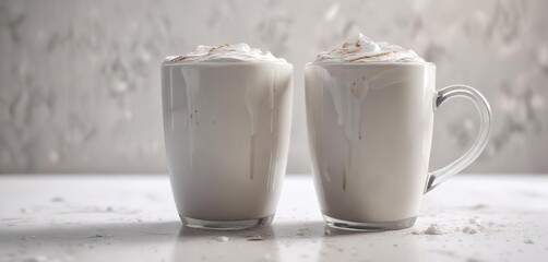 A delicate fine layer of creamy white substance on top of a cup containing a rich and dark liquid, cup, beverage
