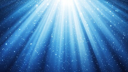 Blue Glitter Particles Falling in Light Rays Background Design