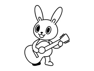 Obraz premium A cute rabbit playing guitar. Smiling rabbit playing guitar with a happy expression suitable for children's books, music related designs
