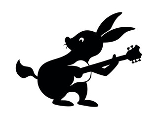 Obraz premium A cute rabbit playing guitar. Smiling rabbit playing guitar with a happy expression suitable for children's books, music related designs