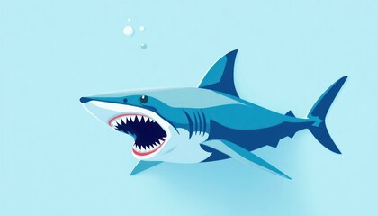 Obraz premium Shark In The Sea Vector - Fierce and Fearless Shark Illustration - Evoke The Raw Power And Danger Associated With These Apex Ocean Predators.