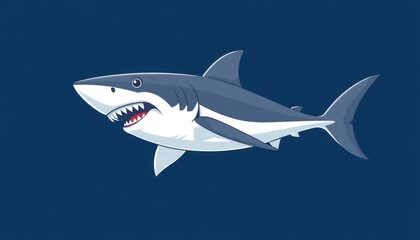 Obraz premium Shark In The Sea Vector - Fierce and Fearless Shark Illustration - Evoke The Raw Power And Danger Associated With These Apex Ocean Predators.