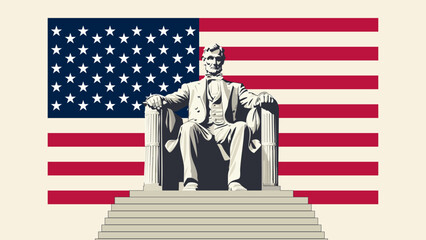 Lincoln Memorial with the USA flag flying behind