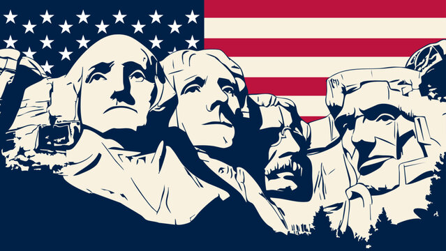 Mount Rushmore with the USA Flag flying behind