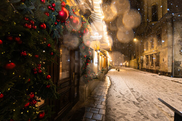 Fototapeta premium Lviv street in winter night