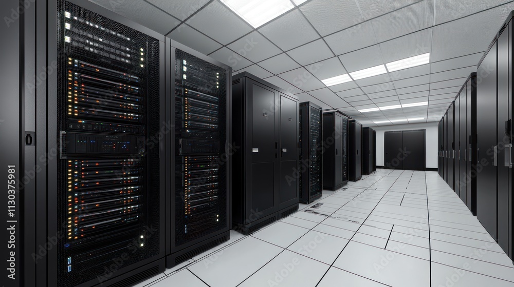 Fototapete A modern data center filled with server racks for data storage and processing.