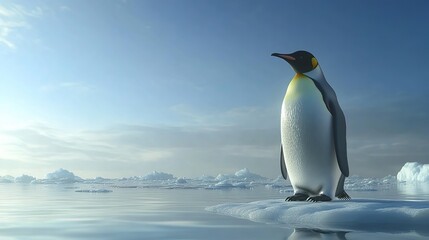 Fototapeta premium An adorable and isolated emperor penguin stands on the ice, a majestic symbol of the harsh yet beautiful polar winter