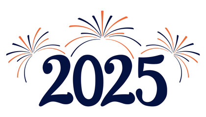 New Year 2025 Lettering with Fireworks Isolated on White Background for Poster and Greeting Card.
