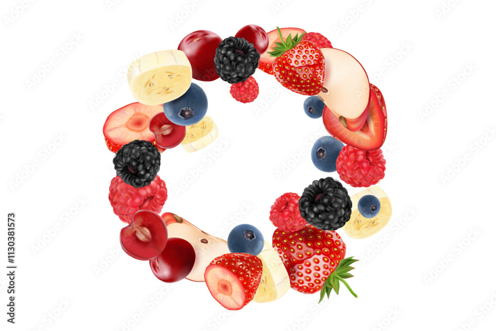 Aufkleber mixed berries smoothies fruit splashing of tropical fruits isolated on white background. vector in 3