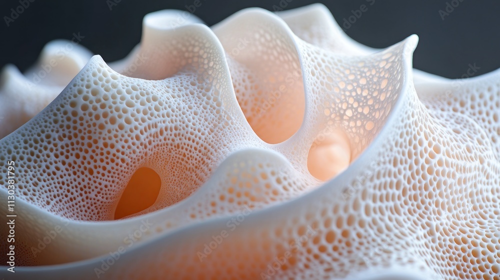 Fototapete abstract 3d rendered porous organic structure with flowing, wave-like forms and intricate detailing.