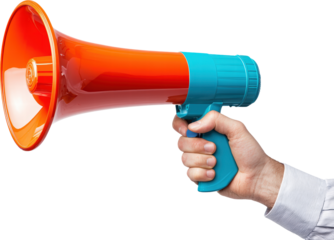 Colorful megaphone in a hand