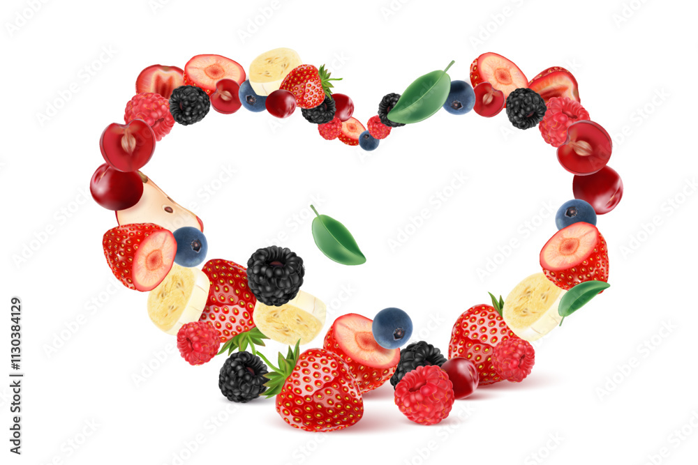 Aufkleber mixed berries smoothies fruit splashing of tropical fruits isolated on white background. vector in 3