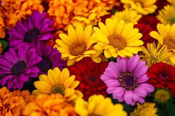 Vibrant Autumn Flower Bouquet with Sunflowers, Daisies, and Chrysanthemums in Close-Up