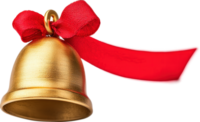 Beautiful gold bell with red ribbon decoration