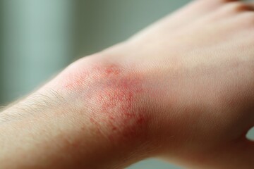 Fototapeta premium Wrist dermatitis in a young adult on a sunny day
