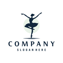 ballerina dancer silhouette logo design vector template illustration
