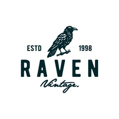 Obraz premium raven crow vintage logo design vector template illustration