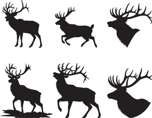 Set of silhouettes of deer