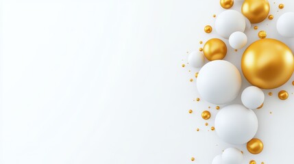 Elegant golden and white balloons on a white backdrop, festive celebration decoration