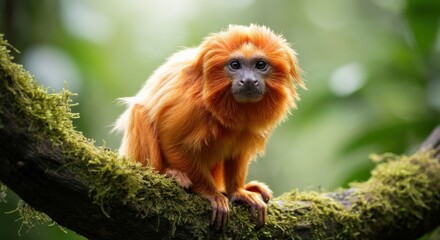 Golden lion tamarin in vibrant rainforest setting for conservation and educational projects