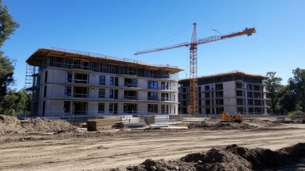 Construction site of a modern apartment complex in progress