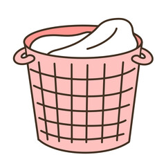 カゴにいっぱいの洗濯物のイラスト　ピンク
