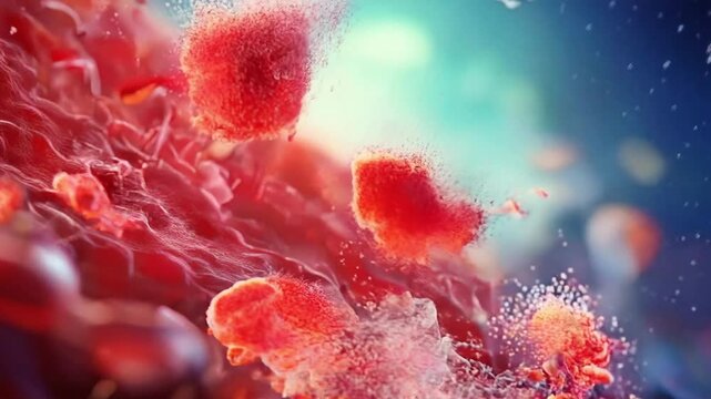 3D Animation of Microscopic View of Red Blood Cells Being Destroyed. 4K. Medical Illustration. 