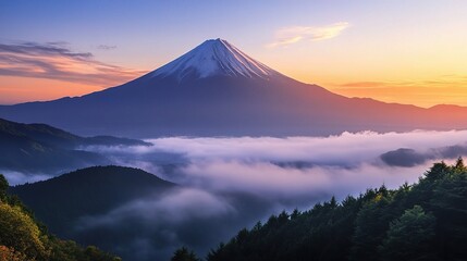 Fototapeta premium Dreamy Mountain Scene with Mist Rising at Majestic Sunrise