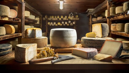 Fototapeta premium Cheesemakers monitor the aging process with precision and care. 