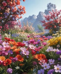 Obraz premium Colorful flowers swaying gently in the spring breeze, flowering plants, daffodils