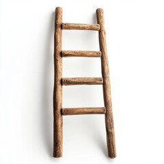 Rustic wooden ladder leaning against white background