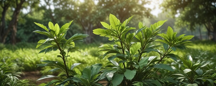 Green Alstonia scholaris foliage with emerging young shoots in the field , tree shoot, greenery
