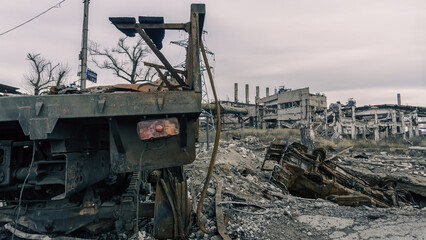 Fototapeta premium damaged and looted cars in a city in Ukraine