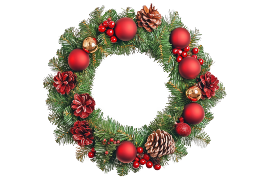 Christmas wreath isolated on white or transparent background