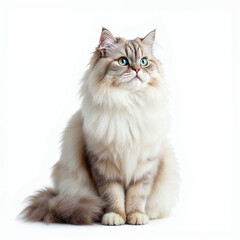 Fototapeta premium Concept photo of a furry cat, isolated cat on white background with space for text