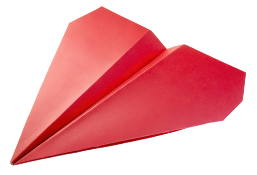 Red paper airplane isolated with transparent background