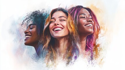 Women from different ethnic backgrounds, each expressing joy and warmth