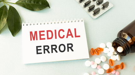 Card with text MEDICAL ERROR, medical concept