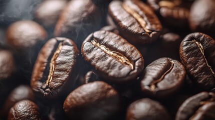 Fototapeta premium Close-Up View of Roasted Coffee Beans with Rich Texture and Color