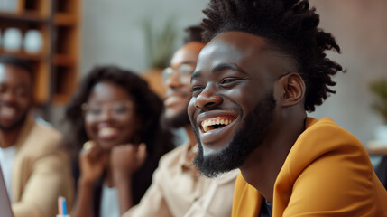 Obraz premium Group of Friends Sharing Laughter During a Lively Discussion in a Cozy Cafe Setting