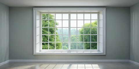 Fototapeta premium A modern, horizontal rectangular window, rendered in 3D, offers a clean, minimalist aesthetic with abundant copy space.