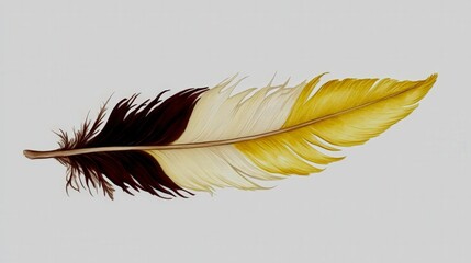 Fototapeta premium A unique feather from a greater bird-of-paradise, featuring soft yellow and rich brown shades