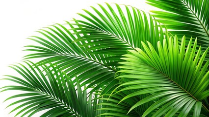Obraz premium Lush Green Palm Leaves, Tropical Foliage, Botanical Background, Nature Banner, Elegant Plant, White Background, Closeup