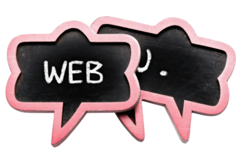 Two pink speech bubbles with web text isolated with transparent background