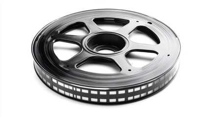 Obraz premium Black Film Reel with Film Strip Isolated on White Background