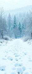 Obraz premium Winter scene with a blanket of white snow covering the ground, creating a sense of stillness and quiet, icy landscape, white snow, frozen landscape