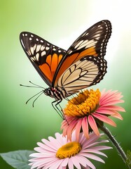 Fototapeta premium Delicate butterfly flying on flower isolated on clean surface 