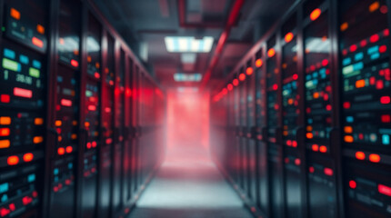 Obraz premium Blurred server room. Cyber security and data safety.
